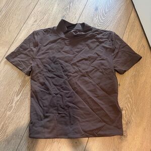 Babaton Short-Sleeve Mock Neck Shirt - Chocolate Brown
